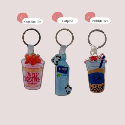 Cup Noodle, Calpico and Bubble Tea Keychain