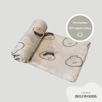 Swaddle Blanket in dumpling and bao print