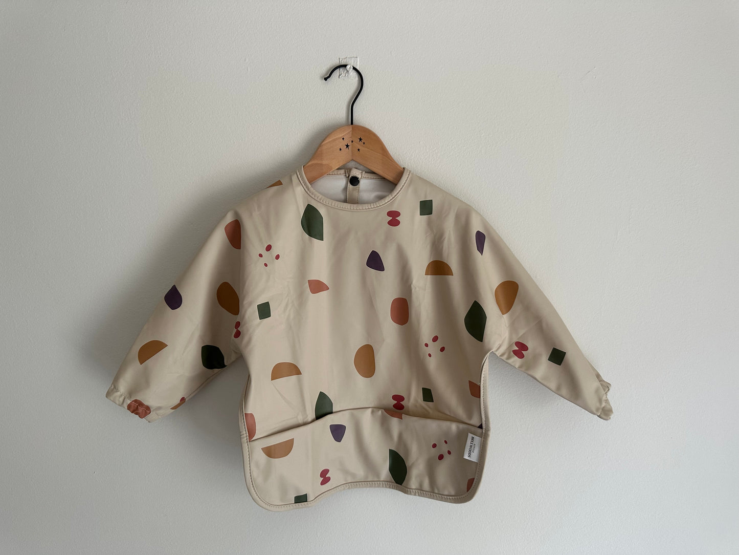 Long Sleeve Waterproof Bib - Abstract (Beige with Colourful Blobs)