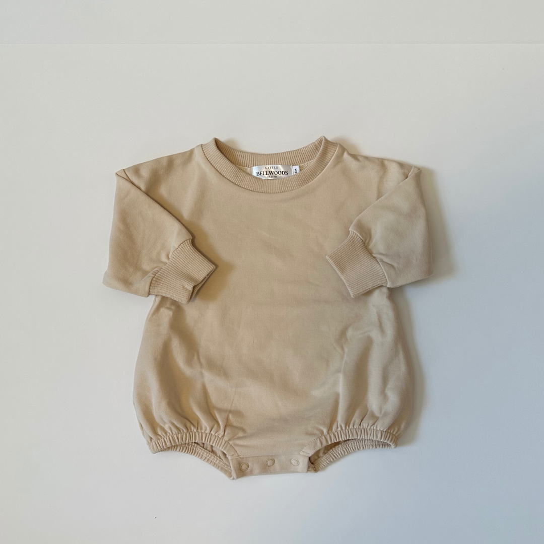 Organic Cotton Baby Sweatshirt Romper in Cream (Beige)