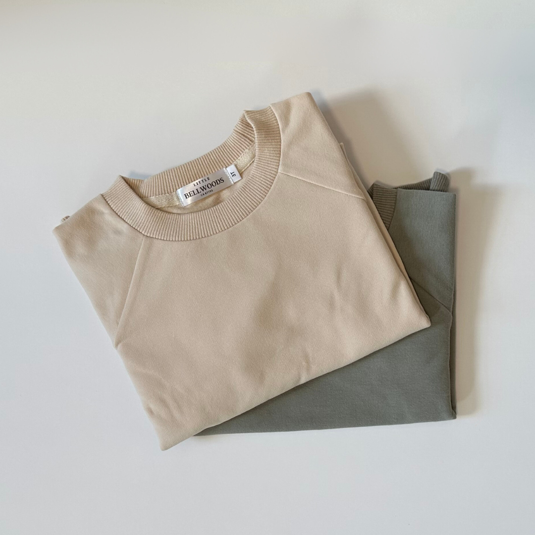 Organic Cotton Sweatshirt Set in Cream and Sage Green